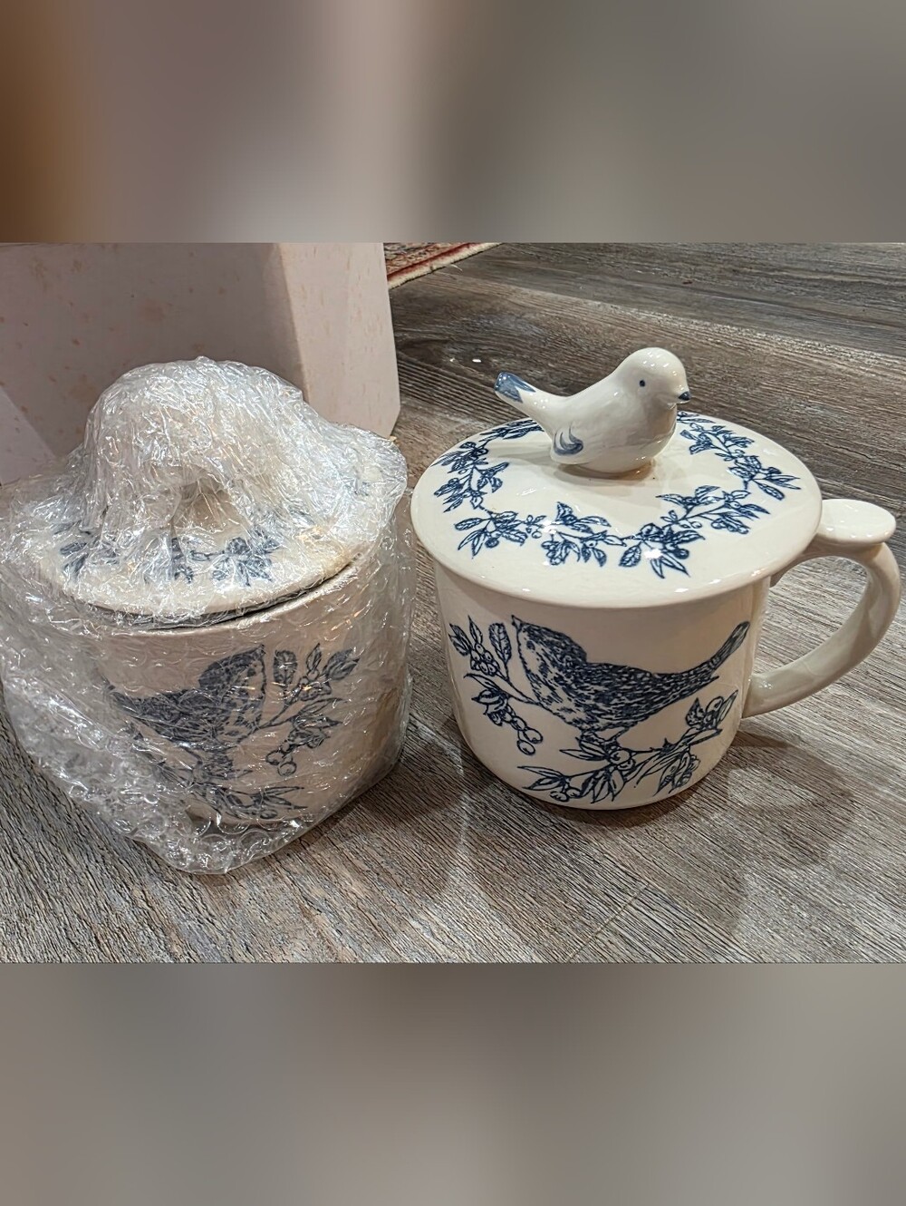 New Vintage 2  Blue Bird Ceramic Lidded Mug